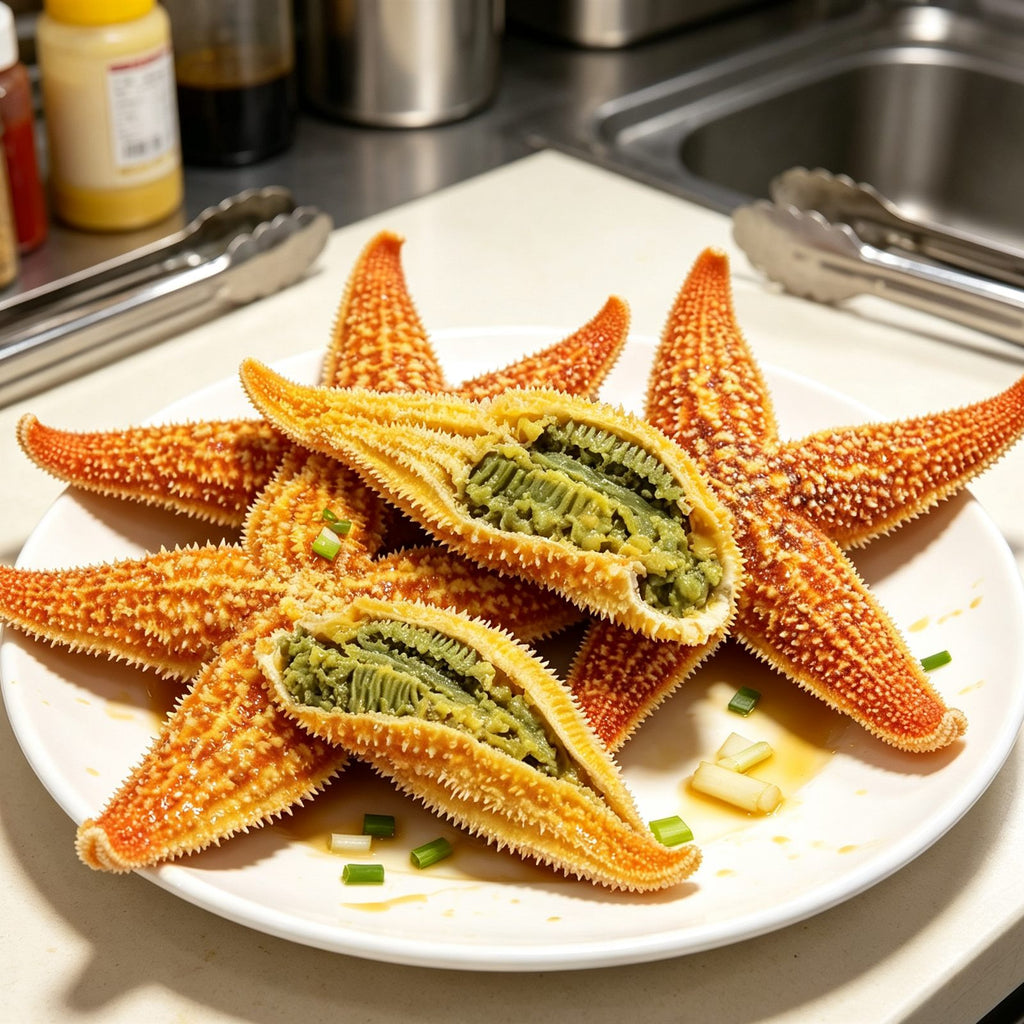 Golden Stuffed Sea Stars Gourmet Delicacy