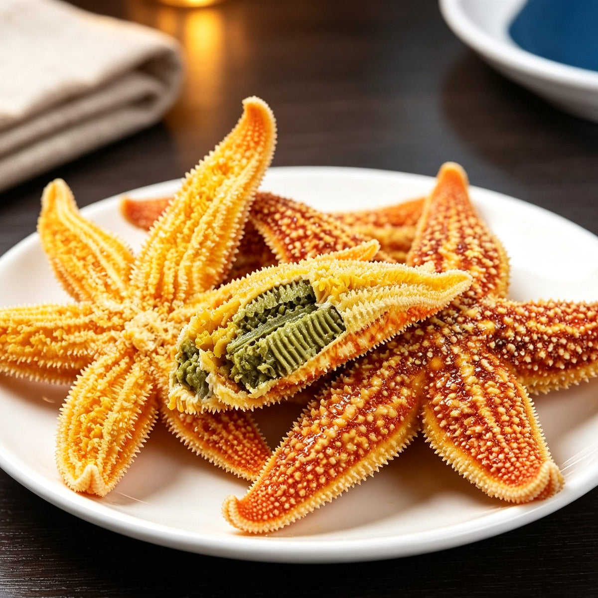 Golden Stuffed Sea Stars Gourmet Delicacy